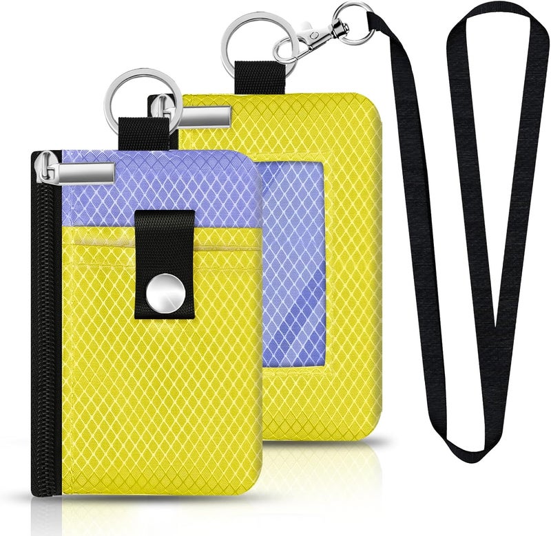 CCUMI Minimalist RFID Blocking Small Wallet with ID Window,WaterResistant Zip Id Case Wallet with Lanyard Keychain for Cards,Cash,Travel,Women,Men (Lemon Yellow/Lavender Purple) - Image 1